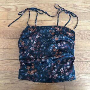Abercrombie & Fitch Black Floral Cropped Sleeve Tie Tank Top Women’s Size XS